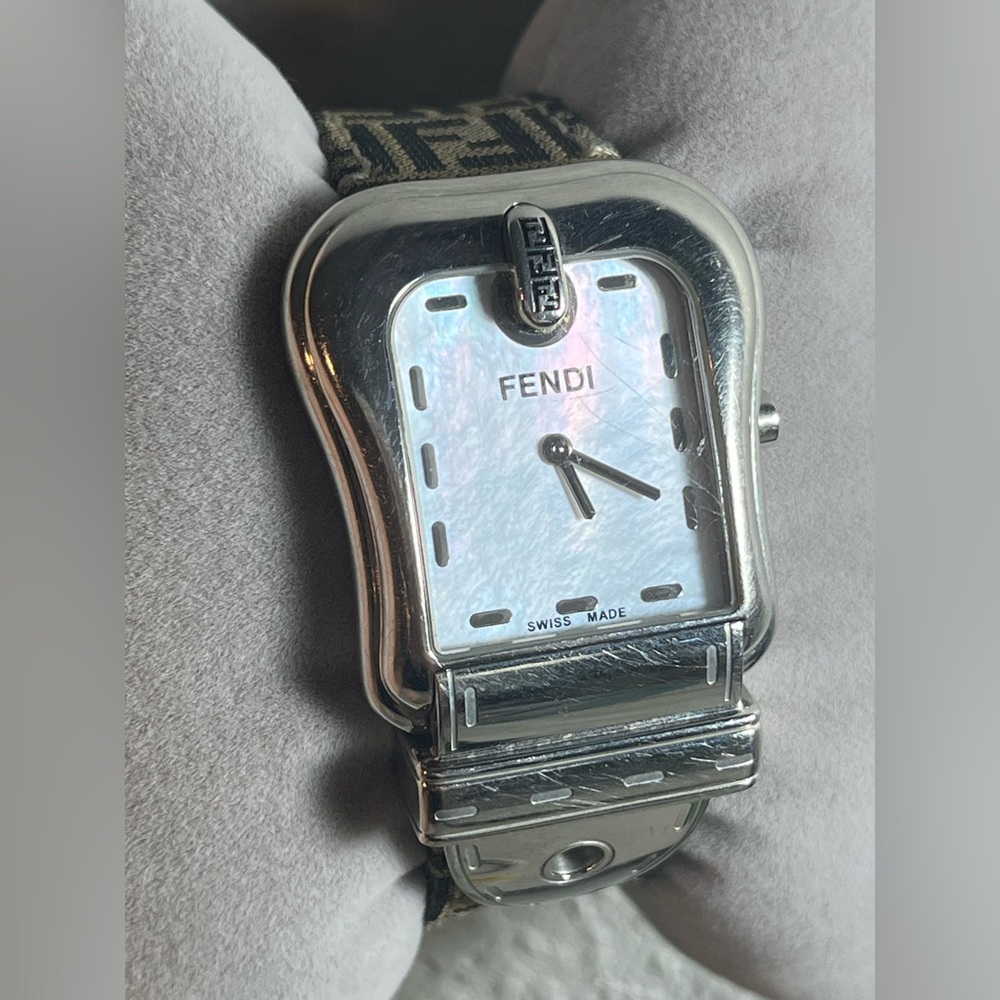 Fendi 3800G Mother of Pearl Stainless Steel iconic CANVAS ladies BELT WATCH
